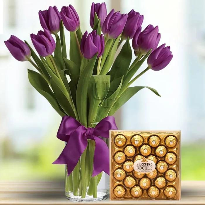 purple-tulips-in-a-glass-vase-chocolates