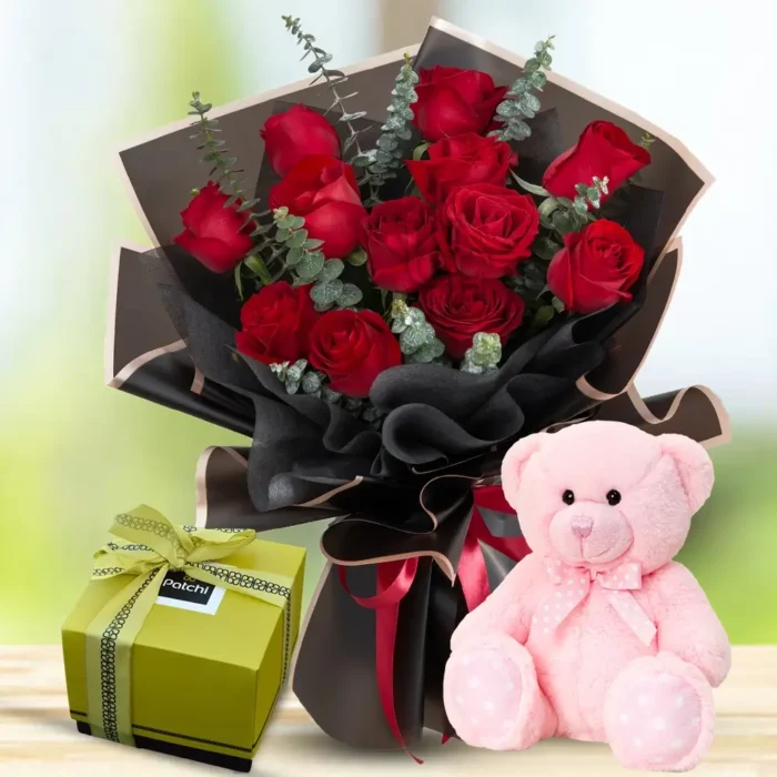 roses-bouquet-teddy-bear-and-patchi-chocolates