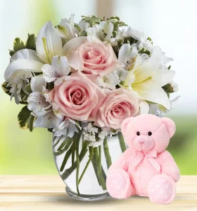 Mixed-Flower-Bouquet-with-Teddy