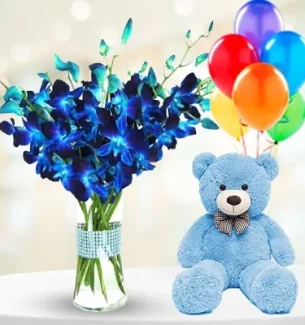 blue-orchids-in-a-vase-with-a-teddy-bear-and-balloons