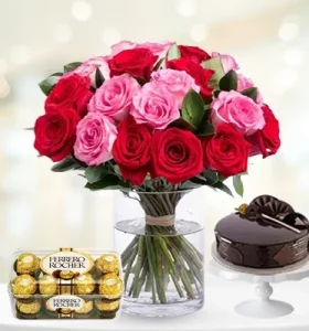 roses-in-vase-cake-chocolates